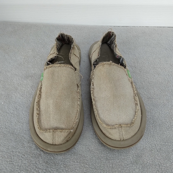 Sanuk Ladies Size 10 Slip On Beige Canvas Loafers Casual Surfer Style Shoes - Picture 3 of 10